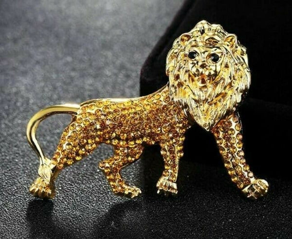 Stunning vintage look gold plated retro lion king celebrity brooch broach pin z2