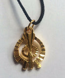 Small punjabi sikh singh gold tone khanda pendant in black thread necklace k8