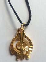 Small punjabi sikh singh gold tone khanda pendant in black thread necklace k8