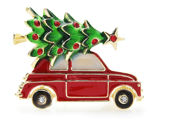 Car Christmas Tree Brooch Celebrity Pin Vintage Look Gold Plated Queen Broach S1