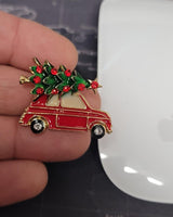 Car Christmas Tree Brooch Celebrity Pin Vintage Look Gold Plated Queen Broach S1