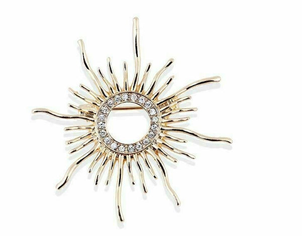 Stunning vintage look gold plated sun shaped brooch suit coat broach pin collar