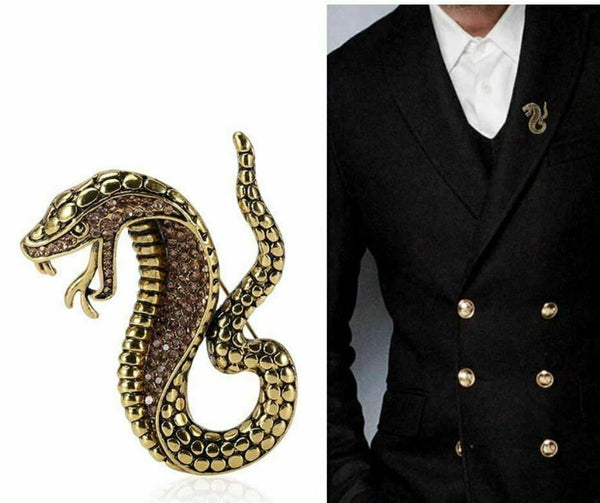 Stunning vintage look gold plated big cobra snake design brooch broach pin b48oc