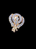 Khanda brooch gold plated stunning diamonte sikh king pin singh kaur broach k58