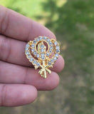 Khanda brooch gold plated stunning diamonte sikh king pin singh kaur broach k58
