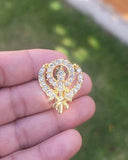 Khanda brooch gold plated stunning diamonte sikh king pin singh kaur broach k58