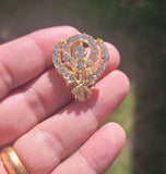 Khanda brooch gold plated stunning diamonte sikh king pin singh kaur broach k58