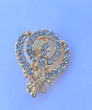Khanda brooch gold plated stunning diamonte sikh king pin singh kaur broach k58