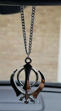 Stainless steel khanda pendant Sikh Car Rear Mirror Hanger punjabi singh kaur Necklace