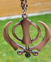 Punjabi sikh large copper colour singh kaur khanda car rear mirror pendant ss7