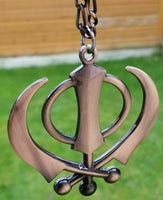 Punjabi sikh large copper colour singh kaur khanda car rear mirror pendant ss7