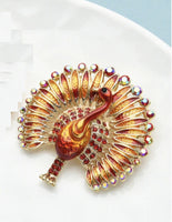 Peacock brooch gold plated broach colourful stones celebrity design queen pin s3