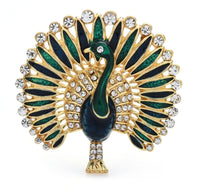 Peacock brooch gold plated broach colourful stones celebrity design queen pin s3