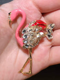 Flamingo brooch gold plated vintage look stunning diamonte king queen pin s23