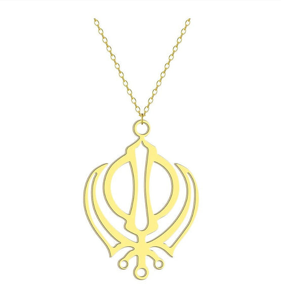 Stainless steel khanda sikh singh kaur gold or silver tone pendant