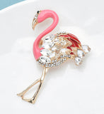 Flamingo brooch gold plated vintage look stunning diamonte king queen pin s23