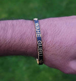 Waheguru Kara Laser Engraved Khanda Black Gold Sikh Kada Singh Kaur Bracelet J18 Unisex Gift