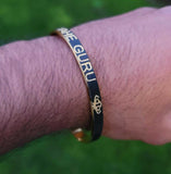 Waheguru Kara Laser Engraved Khanda Black Gold Sikh Kada Singh Kaur Bracelet J18 Unisex Gift