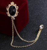 Celebrity brooch stunning gold plated vintage look blue or black stone pin ggg66