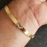 Sikh Kara Gold Plated Laser Engraved Khanda Bracelet Kada Unisex Karha New D11