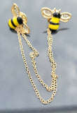 Honey bee collar cross chain brooch gold plated vintage look retro lapel pin k9