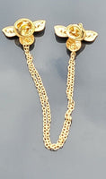 Honey bee collar cross chain brooch gold plated vintage look retro lapel pin k9