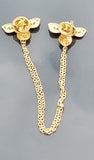Honey bee collar cross chain brooch gold plated vintage look retro lapel pin k9