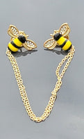 Honey bee collar cross chain brooch gold plated vintage look retro lapel pin k9
