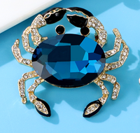 Stunning Vintage Look Gold Plated Blue CRAB Designer Brooch Broach Cake Pin B54