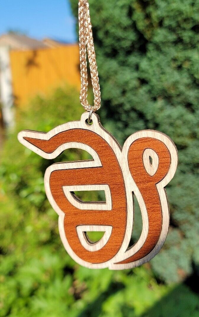 Dark Persian Pendente Specchietto Retrovisore Con Khanda Punjabi Sikh - Nero Acrilico, Da Appendere In Auto Collana Khanda Punjabi