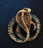 Stunning vintage look gold plated king cobra snake design brooch broach pin b48o