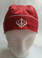 Sikh punjabi turban jean patka pathka khanda bandana head wrap red colour singh