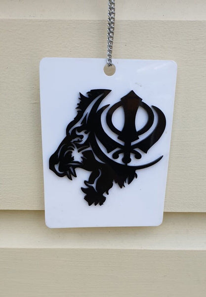 Roaring Lion Khanda Car Mirror HANGER Punjabi Sikh Kaur Acrylic Pendant GG4 New