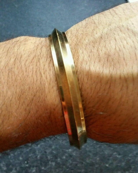 Brass kara 1 edge 22 ct. gold look sikh Bangle singh khalsa kada bracelet z7 New