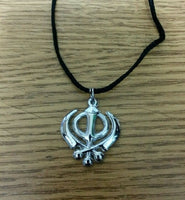 Small Khanda Stainless Steel Punjabi Sikh Singh pendant in black Thread LL9