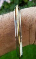 Stainless steel ridged golden edge sikh singh kaur khalsa kara kada bracelet l5