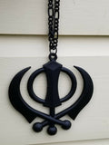 Punjabi Sikh Khanda Black Pendant Large Singh Kaur Car Rear View Mirror Hanger