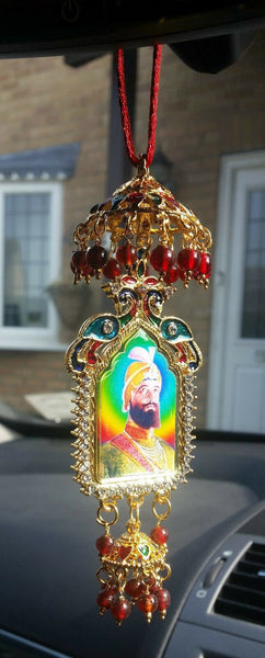 Gold plated punjabi sikh guru nanak guru gobind singh pendant chabba car hanging