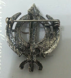 Silver Plated Khanda Brooch Rhinestones Vintage Look Sikh Pin Singh Gift Broach