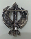 Silver Plated Khanda Brooch Rhinestones Vintage Look Sikh Pin Singh Gift Broach