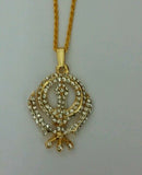 Stunning Rhinestones 24 ct Gold Plated Sikh Khalsa Legend Khanda pendant