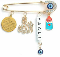 Stunning gold plated muslim evil eye protection allah yaali brooch broach pin z5