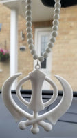 Acrylic white punjabi sikh kaur singh khanda pendant car rear mirror white beads