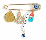 Stunning gold plated muslim evil eye protection allah yaali brooch broach pin z5