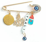 Stunning gold plated muslim evil eye protection allah yaali brooch broach pin z5