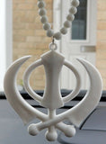 Acrylic white punjabi sikh kaur singh khanda pendant car rear mirror white beads