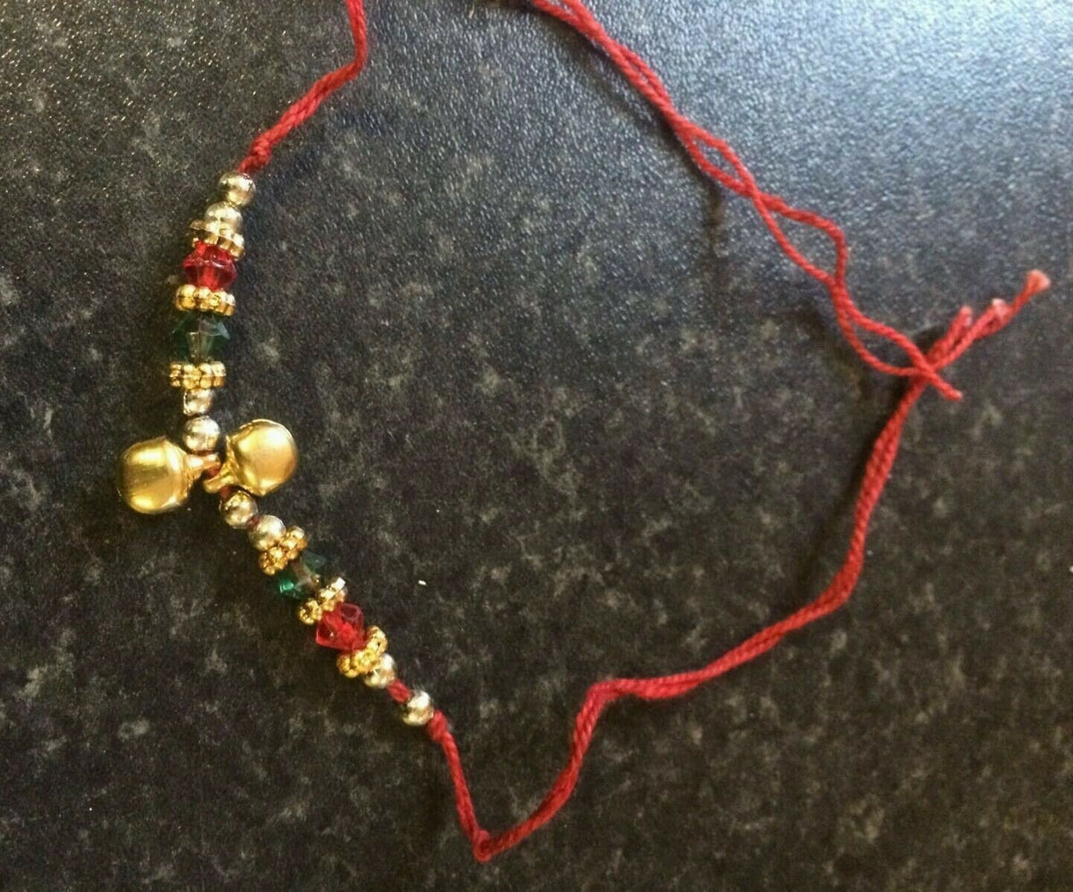 Good luck hindu red thread with 2 dangling bells bracelet protection a ...