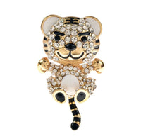 Stunning tiger teddy brooch vintage look broach diamonte gold plated pin jjj57