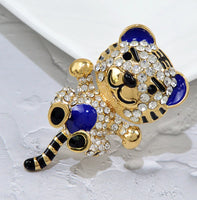 Stunning tiger teddy brooch vintage look broach diamonte gold plated pin jjj57