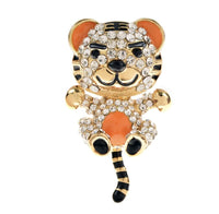 Stunning tiger teddy brooch vintage look broach diamonte gold plated pin jjj57